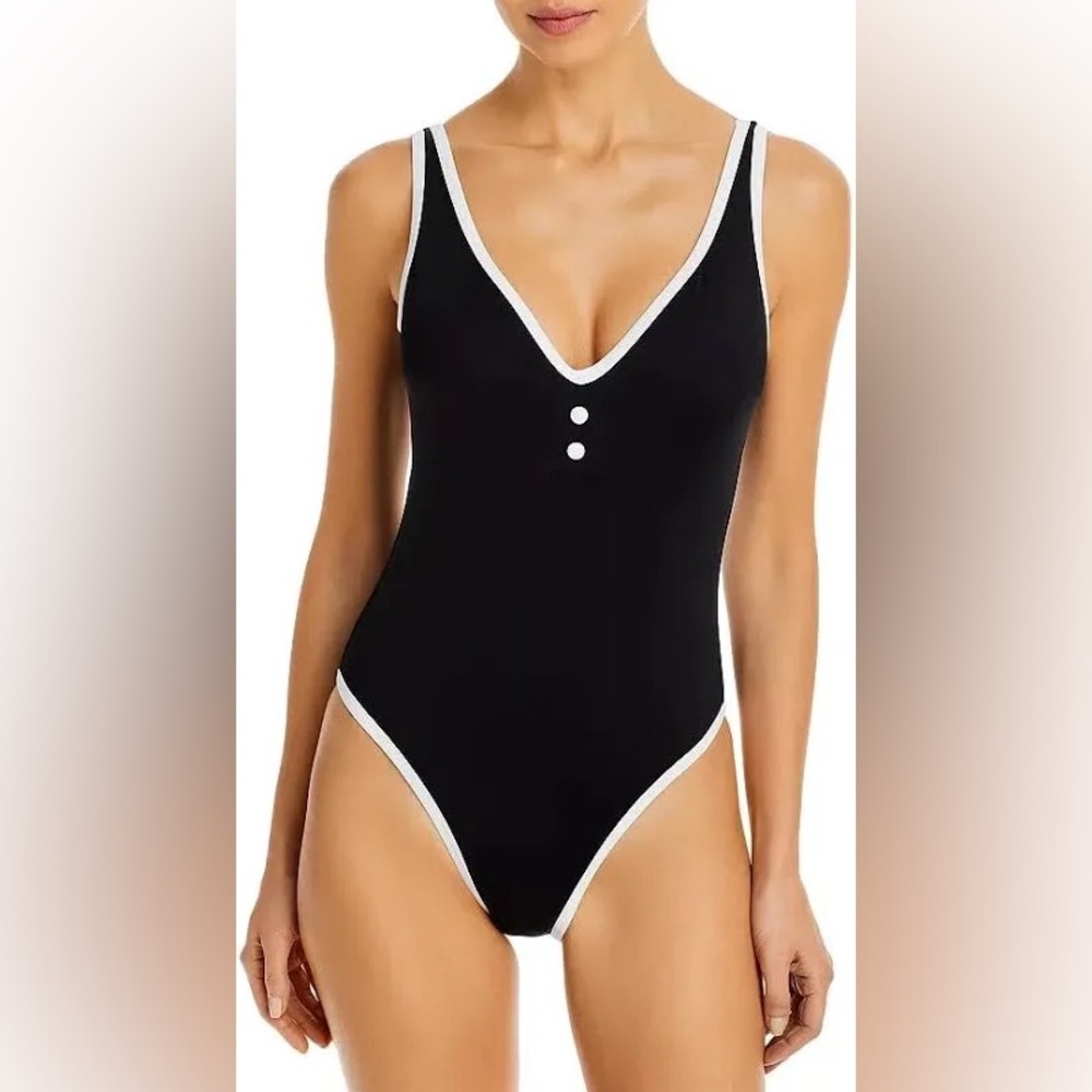 AQUA black and white button swimsuit